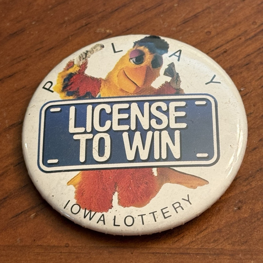 Iowa Lottery Play License To Win Vintage Pinback Button Pin Round Circle